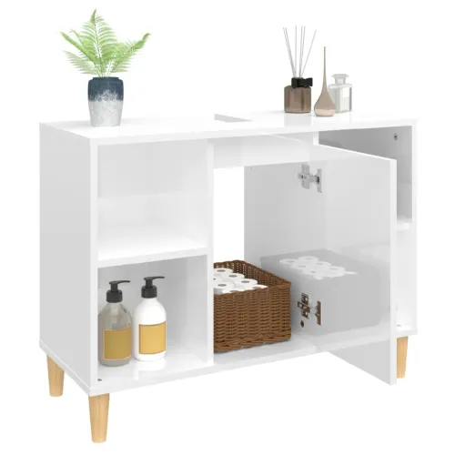 Ormarić za Lavabo - Umivaonik visoki sjaj bijeli 80 x 33 x 60 cm drveni - Visoko sjajno bijela Cijena