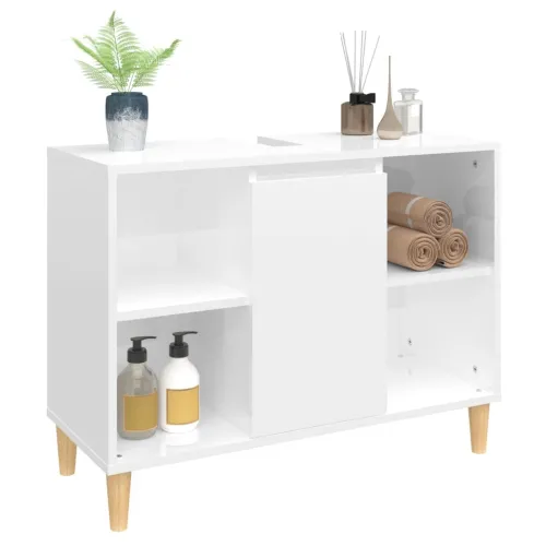 Ormarić za Lavabo - Umivaonik visoki sjaj bijeli 80 x 33 x 60 cm drveni - Visoko sjajno bijela Cijena