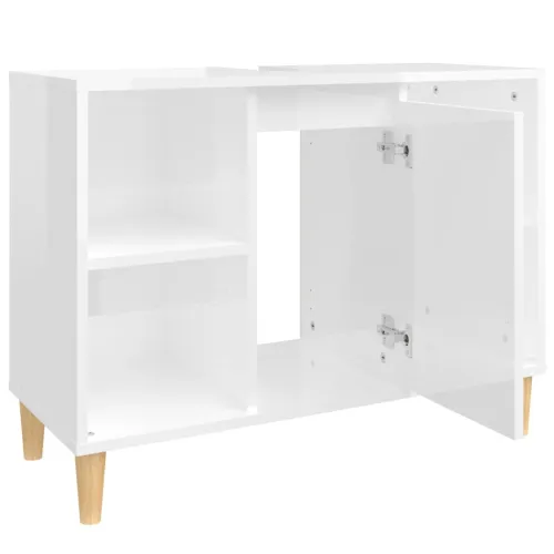 Ormarić za Lavabo - Umivaonik visoki sjaj bijeli 80 x 33 x 60 cm drveni - Visoko sjajno bijela Cijena
