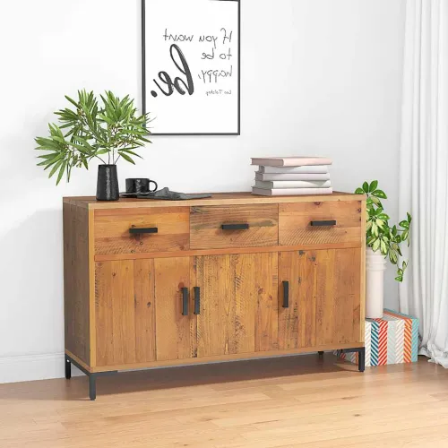 Komoda smeđa 110 x 35 x 70 cm od masivne borovine - Smeđa Cijena