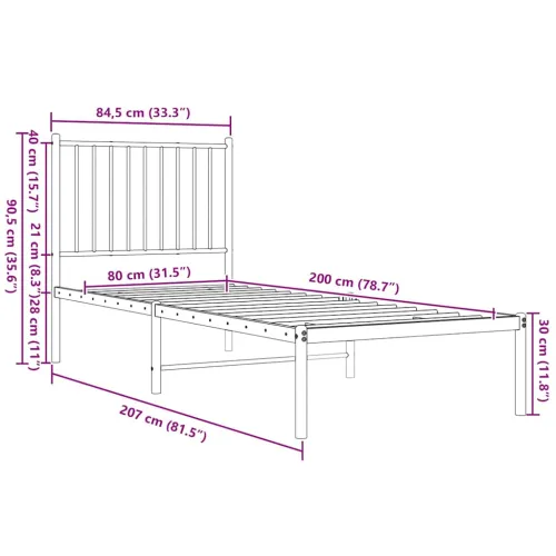 Metalni okvir za krevet s uzglavljem crni 80x200 cm - Crna 80 x 200 cm s uzglavljem Cijena