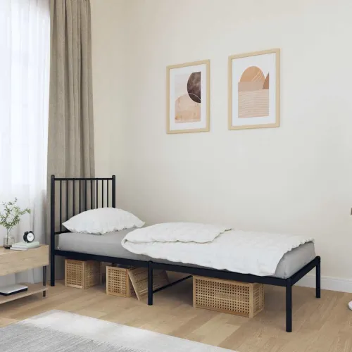 Metalni okvir za krevet s uzglavljem crni 80x200 cm - Crna 80 x 200 cm s uzglavljem Cijena