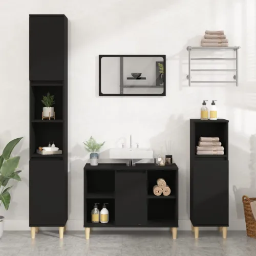 Ormarić za Lavabo - Umivaonik crni 80 x 33 x 60 cm konstruirano drvo - Crna Cijena