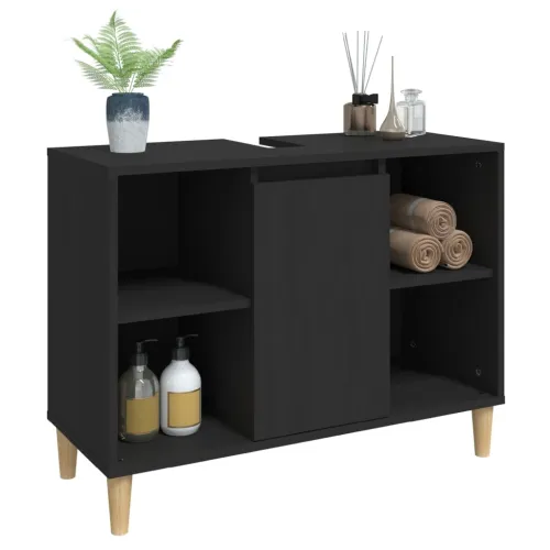 Ormarić za Lavabo - Umivaonik crni 80 x 33 x 60 cm konstruirano drvo - Crna Cijena