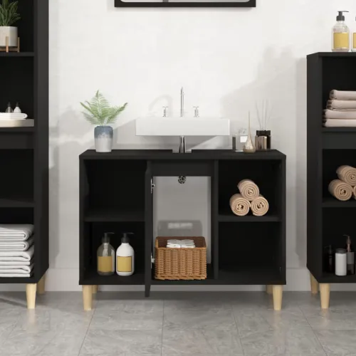 Ormarić za Lavabo - Umivaonik crni 80 x 33 x 60 cm konstruirano drvo - Crna Cijena