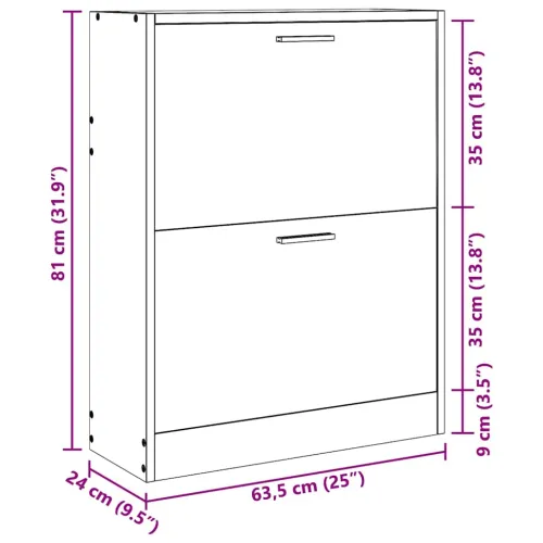 Bijeli drveni ormarić za cipele s 2 pretinca - Bijela 63.5 x 24 x 81 cm Cijena