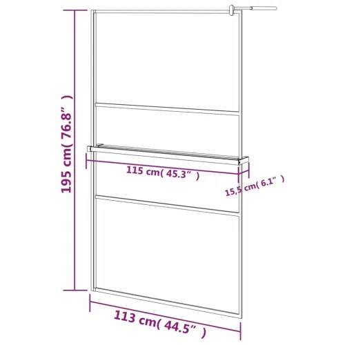 Pregrada za tuš s policom crna 115x195 cm staklo ESG i aluminij - Crna 115 x 195 cm Matirano Cijena