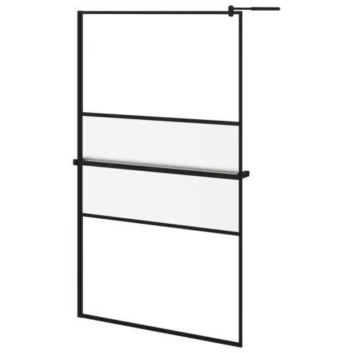 Pregrada za tuš s policom crna 115x195 cm staklo ESG i aluminij - Crna 115 x 195 cm Matirano Cijena