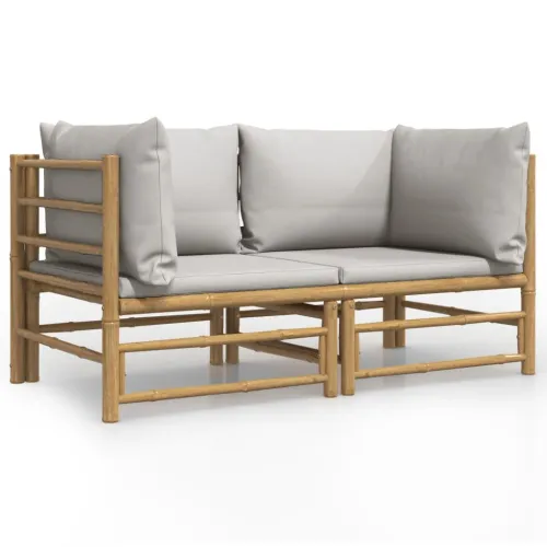 Kutne vrtne sofe s svjetlosivim jastucima 2 kom od bambusa - Svjetlosiva Kutna sofa (2 kom) Cijena