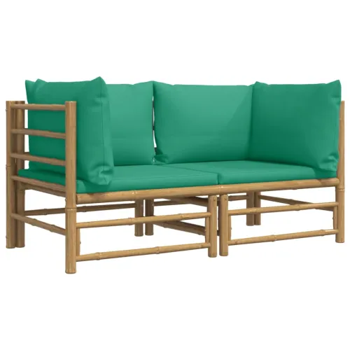 Kutne vrtne sofe s zelenim jastucima 2 kom od bambusa - Zelena Kutna sofa (2 kom) Cijena
