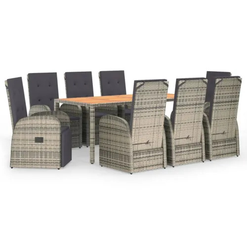 Vrtna garnitura - 9-dijelni vrtni blagovaonski set sivi od poliratana - Dužina stola 190 cm 6x stolica + 2x fotelja + stol Cijena