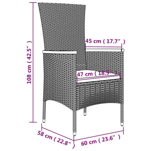 Vrtna garnitura - 5-dijelni vrtni blagovaonski set sivi od poliratana - Dužina stola 90 cm 2x stolica + 2x nagibna stolica + sto Cijena