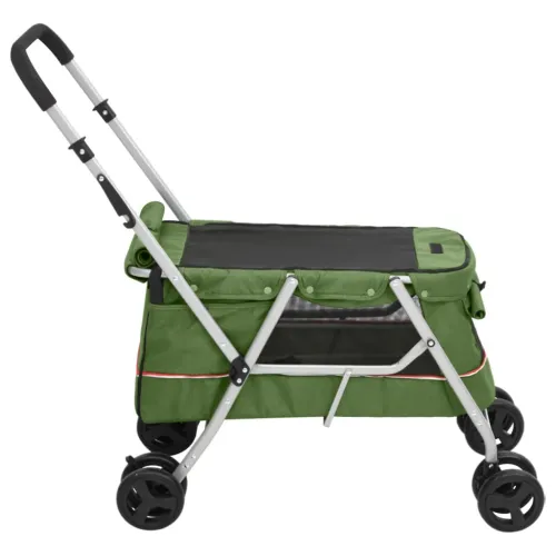 Sklopiva kolica za pse zelena 100x49x96 cm od lanene tkanine - Zelena Cijena