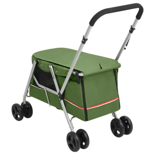 Sklopiva kolica za pse zelena 100x49x96 cm od lanene tkanine - Zelena Cijena