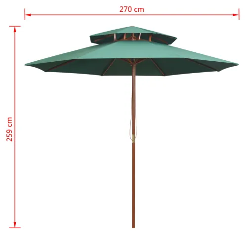 Dvoslojni suncobran 270 x 270 cm s drvenim stupom zeleni - Zelena Cijena