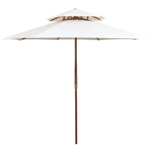 Dvoslojni suncobran 270 x 270 cm s drvenim stupom krem bijeli - Krema Cijena