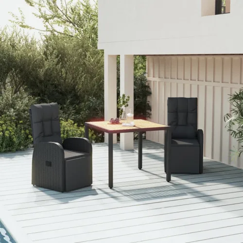 Vrtna garnitura - 3-dijelni vrtni blagovaonski set poliratan i drvo bagrema crni - 90 x 90 x 75 cm 3 Cijena