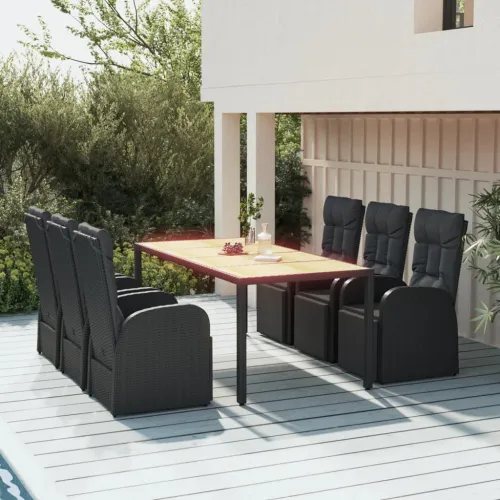 Vrtna garnitura - 7-dijelni vrtni blagovaonski set poliratan i drvo bagrema crni - 190 x 90 x 75 cm 7 190 x 90 x 75 cm 7 Cijena