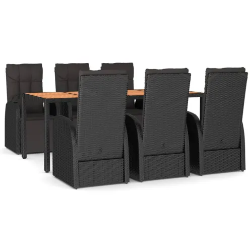 Vrtna garnitura - 7-dijelni vrtni blagovaonski set poliratan i drvo bagrema crni - 190 x 90 x 75 cm 7 190 x 90 x 75 cm 7 Cijena