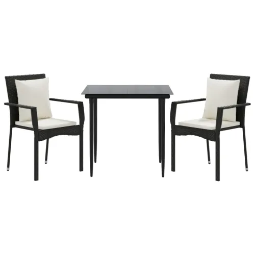 Vrtna garnitura - 3-dijelni vrtni blagovaonski set s jastucima od poliratana crni - Crna Dužina stola 80 cm 2 Cijena