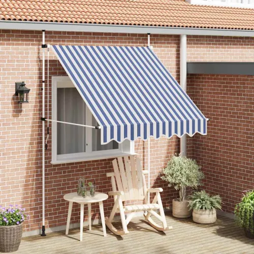Tenda na ručno uvlačenje 200 cm plavo-bijela prugasta - Plava i bijela 1 bijeli okvir 200 cm Cijena