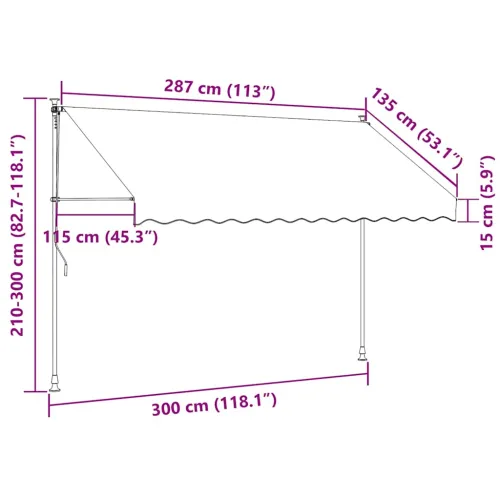 Tenda na ručno uvlačenje 300 cm plavo-bijela prugasta - Plava i bijela 300 cm bijeli okvir Cijena