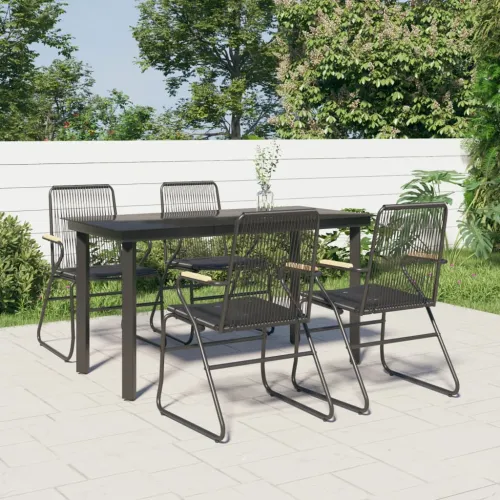 Vrtna garnitura - 5-dijelni vrtni blagovaonski set od PVC ratana crni - Dužina stola 140 cm 4 Cijena