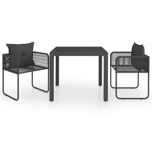 Vrtna garnitura - 3-dijelni vrtni blagovaonski set od PVC ratana crni - Crna Dužina stola 79 cm 2 Cijena