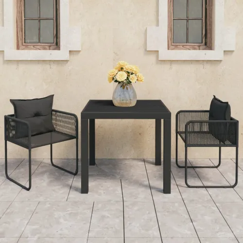 Vrtna garnitura - 3-dijelni vrtni blagovaonski set od PVC ratana crni - Crna Dužina stola 79 cm 2 Cijena