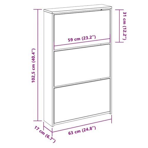 Ormarić za cipele 3 razine s ogledalom bijeli 63x17x102,5 cm - Bijela 1 102.5 cm 1 Cijena