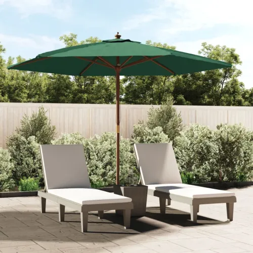 Vrtni suncobran s drvenim stupom zeleni 299 x 240 cm - Zelena Cijena