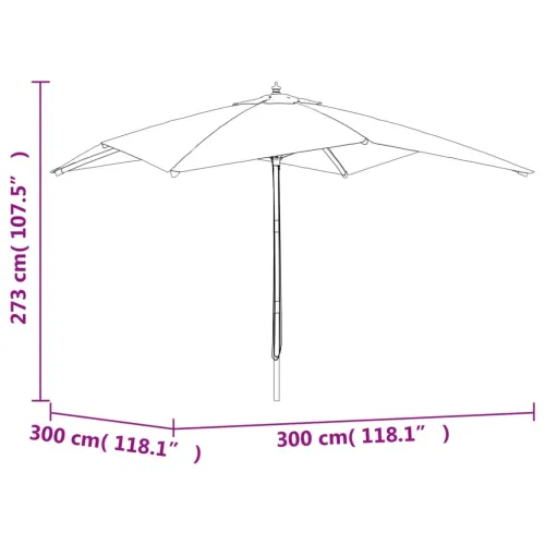 Vrtni suncobran s drvenim stupom bordo 300x300x273 cm - Crvena Cijena