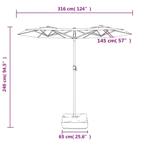 Dvostruki vrtni suncobran smeđesivi 316 x 145 cm - Sivo-smeđa Cijena