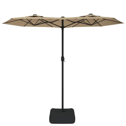 Dvostruki vrtni suncobran s LED svjetlima smeđesivi 316x145 cm - Sivo-smeđa Cijena