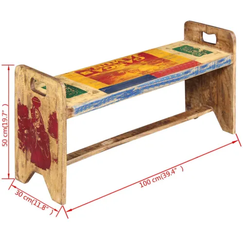 Klupa od masivnog obnovljenog drva 100 x 30 x 50 cm Cijena