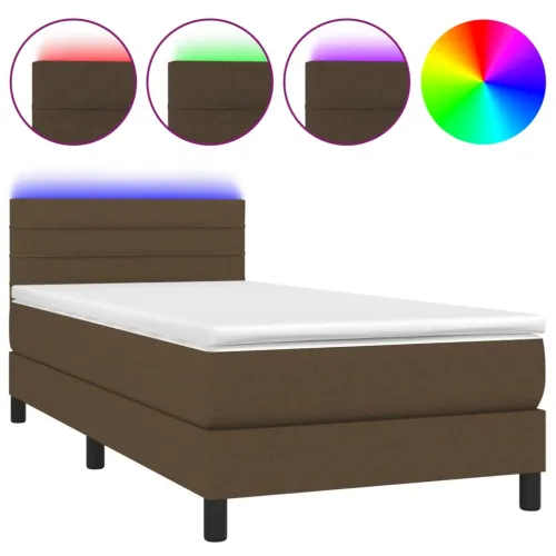 Krevet box spring s madracem LED tamnosmeđi 100x200 cm tkanina - Tamno smeđa 100 x 200 cm vodoravne pruge Cijena