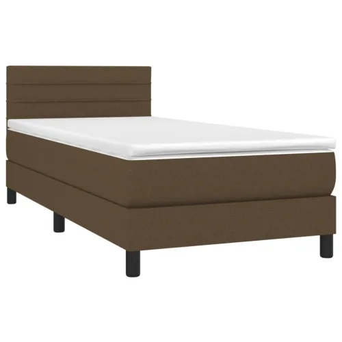 Krevet box spring s madracem LED tamnosmeđi 100x200 cm tkanina - Tamno smeđa 100 x 200 cm vodoravne pruge Cijena