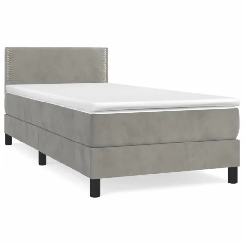 Box spring krevet s madracem svjetlosivi 100x200 cm baršunasti - Svjetlosiva 100 x 200 cm Obično s čavlima Cijena