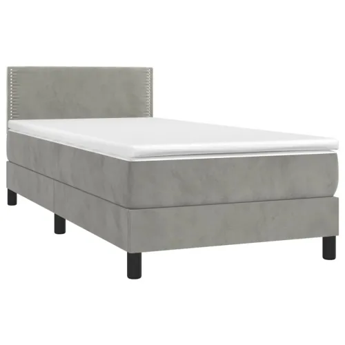 Box spring krevet s madracem svjetlosivi 100x200 cm baršunasti - Svjetlosiva 100 x 200 cm Obično s čavlima Cijena