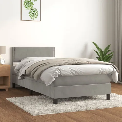 Box spring krevet s madracem svjetlosivi 100x200 cm baršunasti - Svjetlosiva 100 x 200 cm Obično s čavlima Cijena