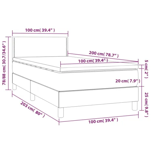 Box spring krevet s madracem tamnosivi 100x200 cm baršunasti - Tamno siva 100 x 200 cm Obično s čavlima Cijena