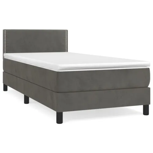 Box spring krevet s madracem tamnosivi 100x200 cm baršunasti - Tamno siva 100 x 200 cm Obično s čavlima Cijena