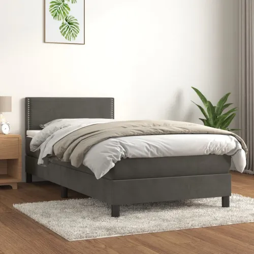 Box spring krevet s madracem tamnosivi 100x200 cm baršunasti - Tamno siva 100 x 200 cm Obično s čavlima Cijena