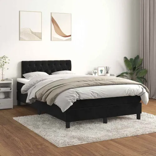 Box spring krevet s madracem crni 120 x 200 cm baršunasti - Crna 120 x 200 cm Dizajn s gumbima Cijena