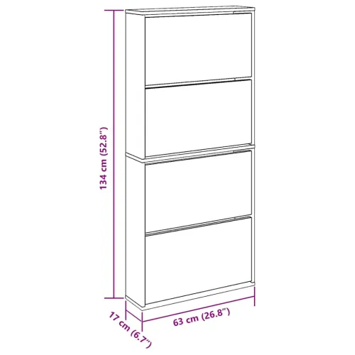 Ormarić za cipele s 4 razine i ogledalom 63x17x134 cm bijeli - Bijela 1 1 1 Cijena