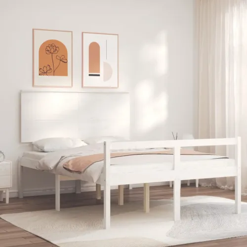 Krevet za starije s uzglavljem bijeli 120x200 cm masivnog drva - Bijela 120 x 200 cm Cijena