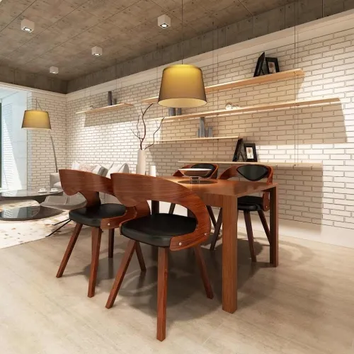Blagovaonske stolice od drva i umjetne kože 4 kom smeđe - Black and dark brown 4 Cijena