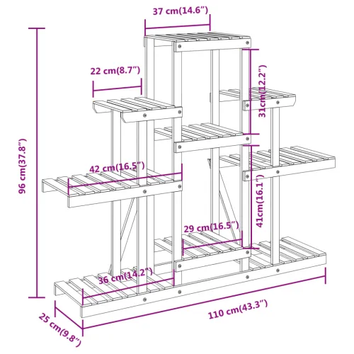 Stalak za cvijeće 110 x 25 x 96 cm od masivne jelovine - Svjetlosmeđa 110 x 25 x 96 cm Cijena