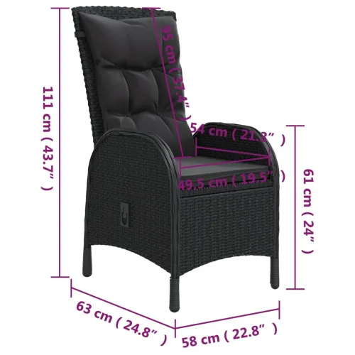 3-dijelni vrtni bistro set od poliratana crni - Crna i smeđa Ø 60 cm table 2 Cijena