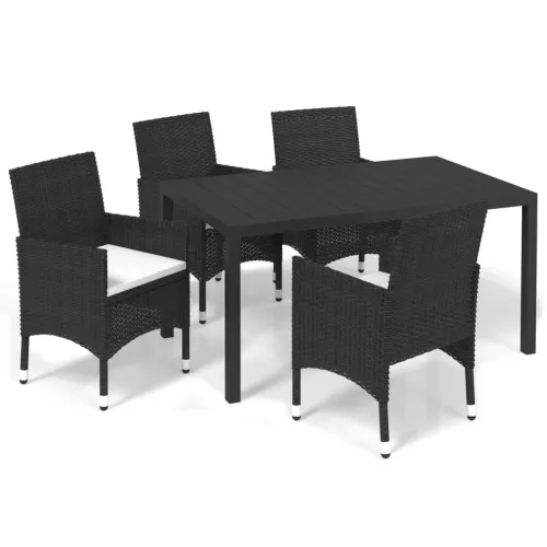 Vrtna garnitura - 5-dijelni vrtni blagovaonski set s jastucima od poliratana crni - Crna Dužina stola 150 cm 4 Cijena